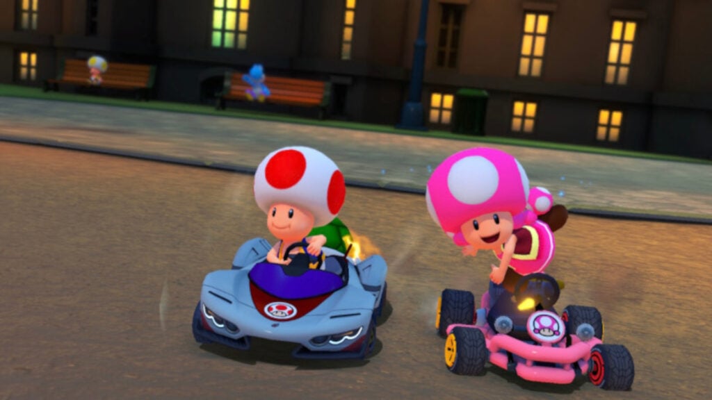 Feature imagine for our news article about Mario Kart Tour updates ending. Imagine shows a Toad and a Toadette driving.