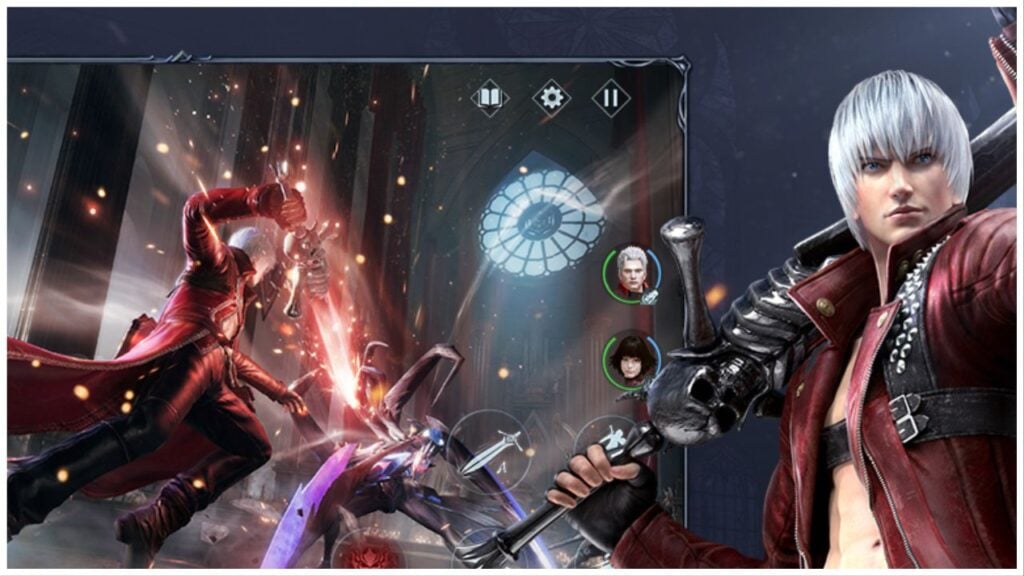 feature image for our devil may cry peak of combat controller support news, the image features promo art of dante as he holds his sword over his shoulder, as well as a screenshot of combat as dante drives his sword into the enemy while insidewhat looks to be a cathedral or church