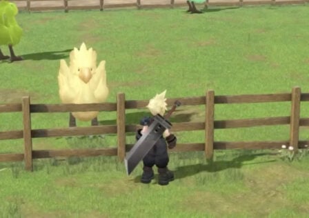 Final Fantasy 7: Ever Crisis Cloud and Chocobo at a Chocobo farm.
