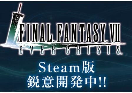 feature image for our final fantasy 7 ever crisis pc news, the image features the promo image for the announcement with the final fantasy 7 ever crisis logo with cloud's buster sword resting on the F, as well as the word "Steam" to showcase where the pc port can be played
