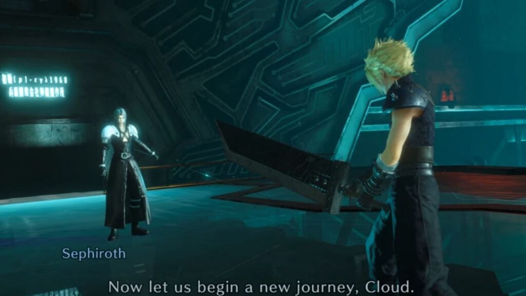 Feature image for our Final Fantasy VII: Ever Crisis best weapons guide. It shows Cloud facing off against Sephiroth in a sword fight.