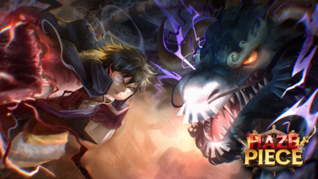 Haze Piece official artwork depicting a character battling a dragon.