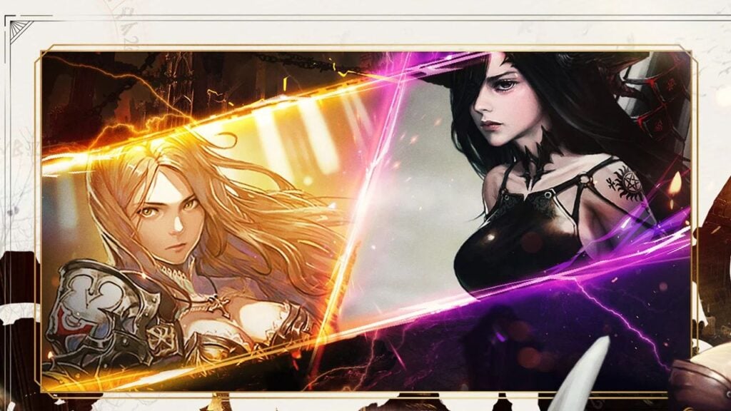 Feature image for our Heir Of Light Eclipse tier list. It shows promotional art of two female characters.