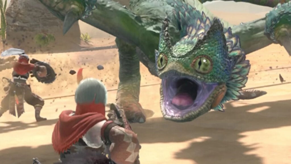 Monster Hunter Now character attacking a Pukei-Pukei.