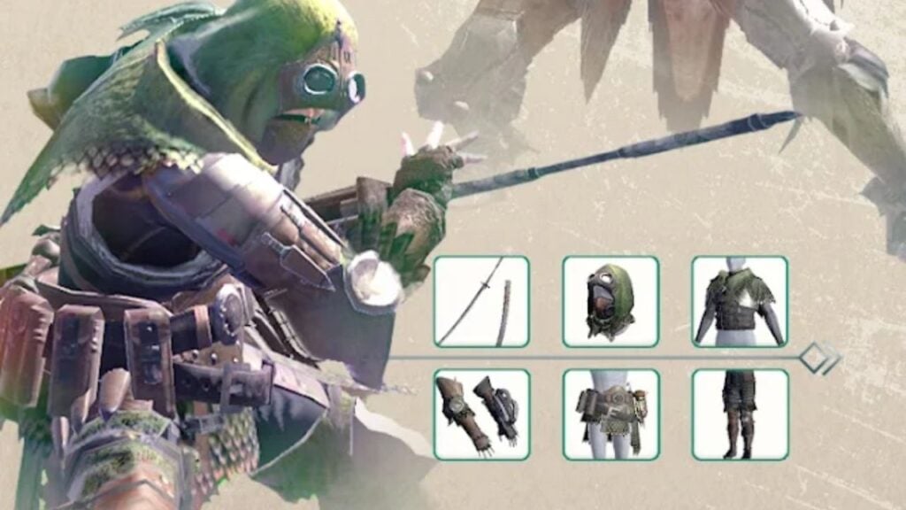 Feature image for our Monster Hunter weapons guide. It shows a hunter with custom gear and a weapon.