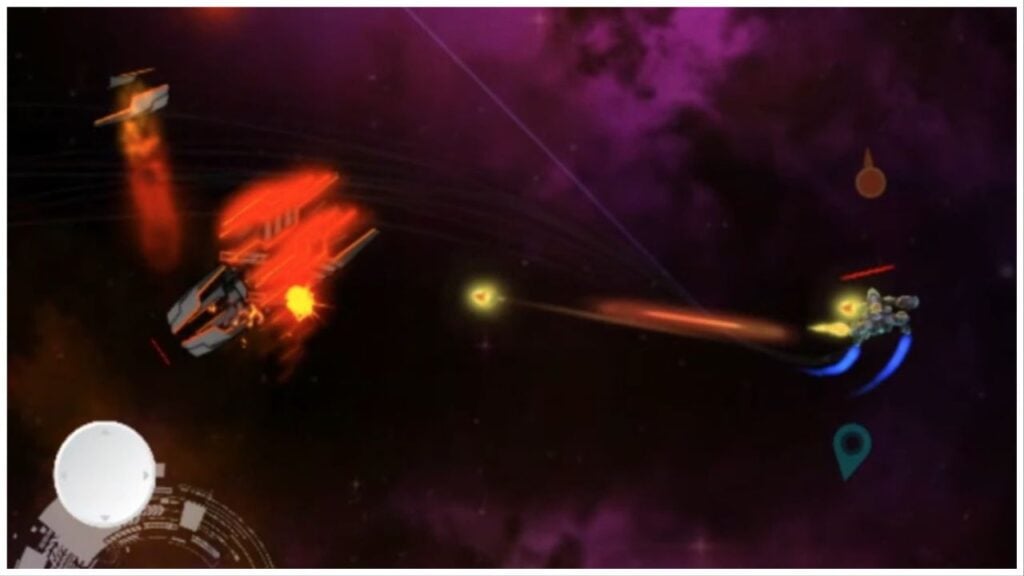 feature image for our rome 2077 space odyssey action news, the image features a screenshot from the game's trailer of a space ship taking part in combat against other space ships by shooting out lasers towards them, the background is a dark galaxy with a few stars sprinkled throughout