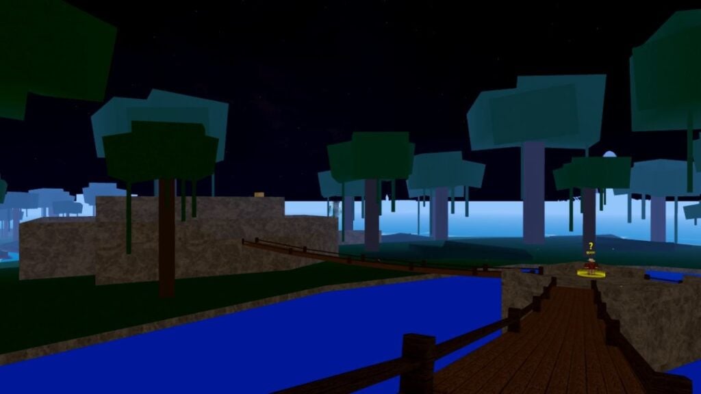 Feature image for our guide on how to equip titles in Blox Fruit. It shows an in-game screen of a forested island.