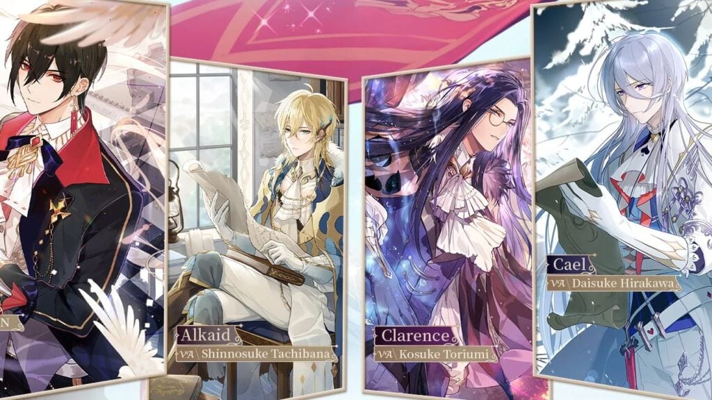 Feature image for our Lovebrush Chronicles tier list. It shows cards featuring several characters from the game.