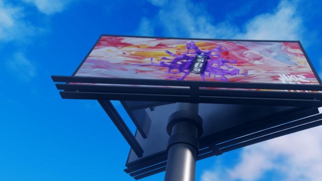 Feature image for our Peroxide Strange ore guide. It shows an in-game screen of a first-person view of a sign in Karakura Town covered in colors.