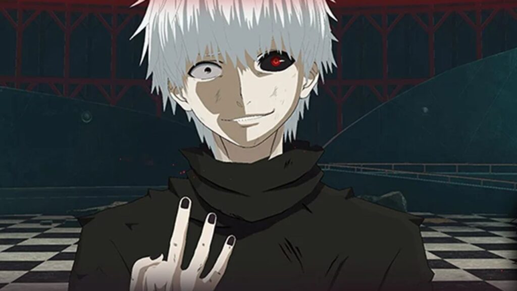 Feature image for our Tokyo Ghoul: Break The Chains news piece. It shows an in0game screen of a 3D Kaneki, with white hair and one dark eye.