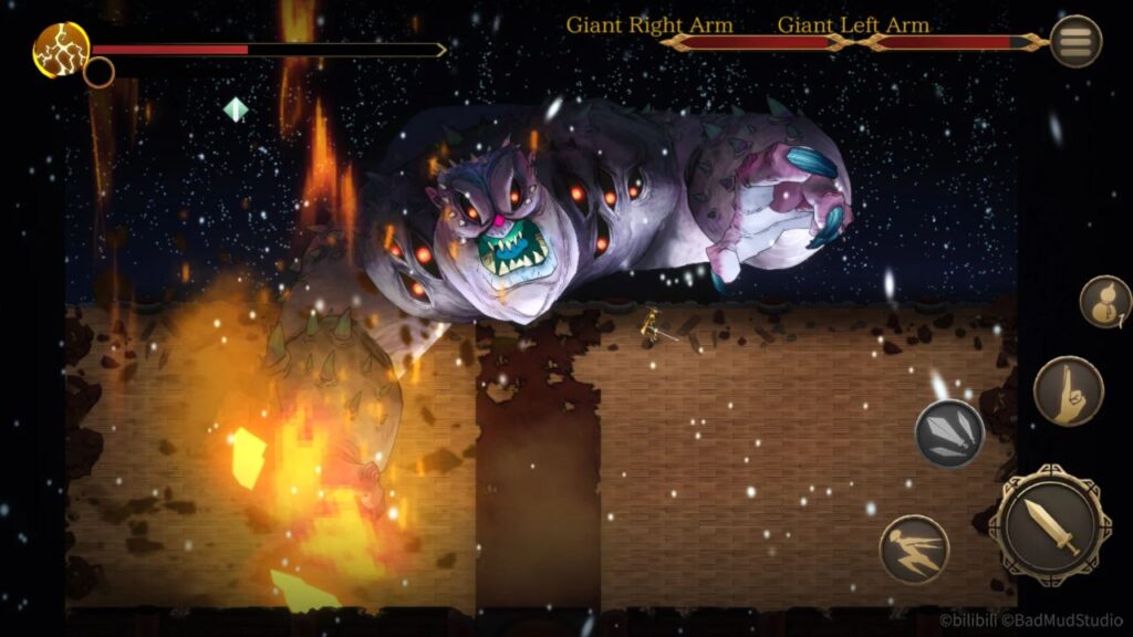 Feature image for our Warm Snow news. It shows an in-game screen of a character fighting a huge boss creature. It resembles a giant monster, body covering in eyes.