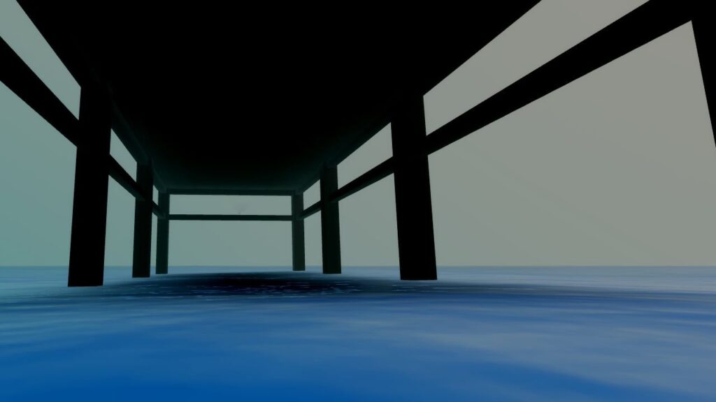 Feature image for our GPO Fishman Karate guide. It shows a shadow dock and water in game.