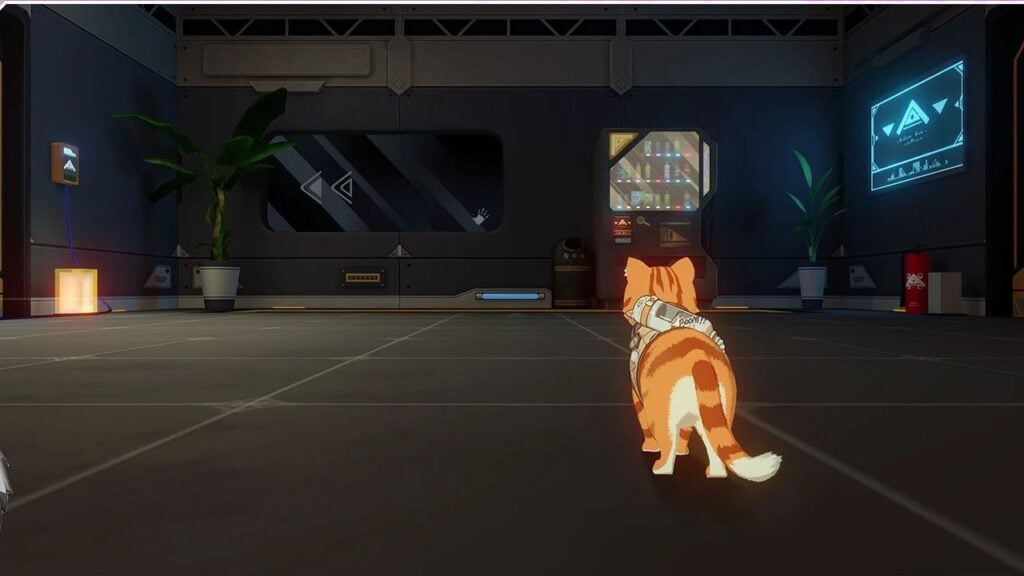 Feature image for our Cat Fantasy tier list. It shows an in-game screen with a ginger cat in an empty room.