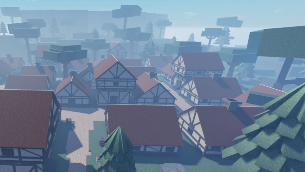Feature image for our Clover Retribution trait guide. It shows an overview of an in-game town.