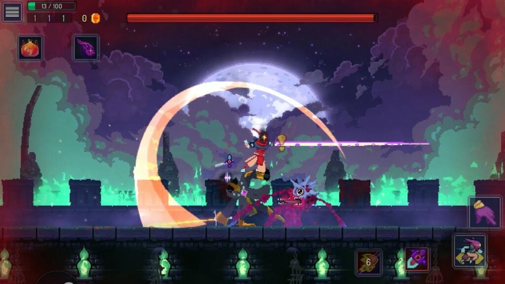 Feature image for our Dead Cells Netflix Edition news. It shows a screenshot from the game of The Beheaded fighting a monster on some castle ramparts.
