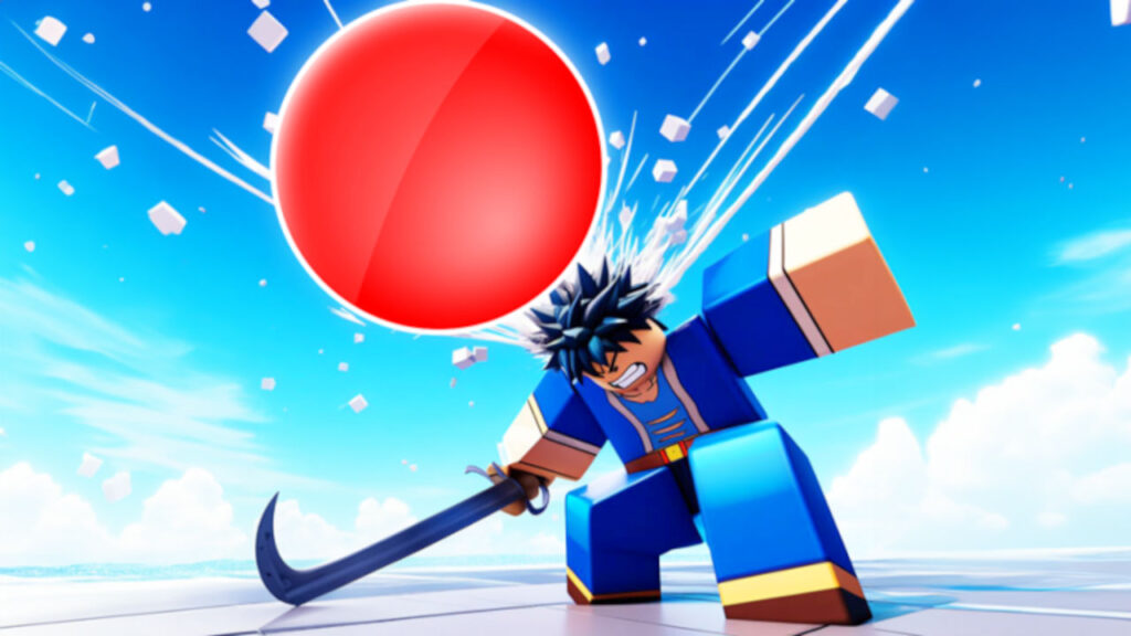 Death Ball official artwork, showing a character swiping a ball with a sword.