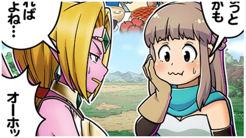 feature image for our dragon quest monsters super light shutdown news, the image features a piece of art from the game's official twitter page of two dragon quest characters conversing, with one looking disappointed as the other looks panicked as she holds her cheek as if she's eating something she shouldn't be