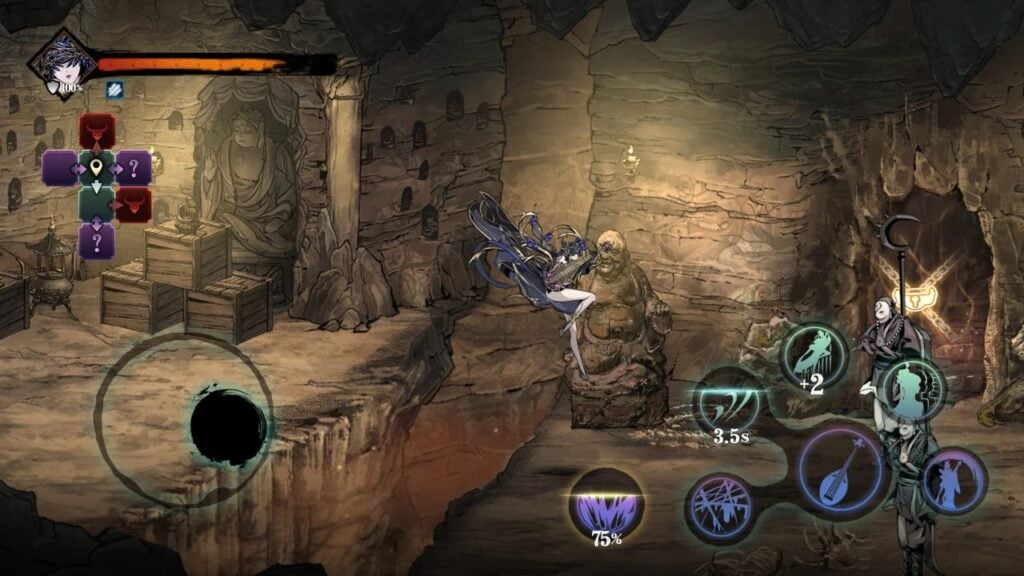 Feature image for our Phantom Blade Executioners tier list. It shows an in-game screen with the player character The Chord jumping from a ledge in a dungeon.
