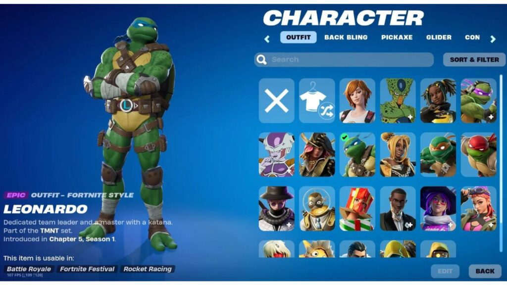 Featured Image for our news on Fortnite Teenage Mutant Ninja Turtles. It features a screenshot of the item shop with Leonardo's skin.