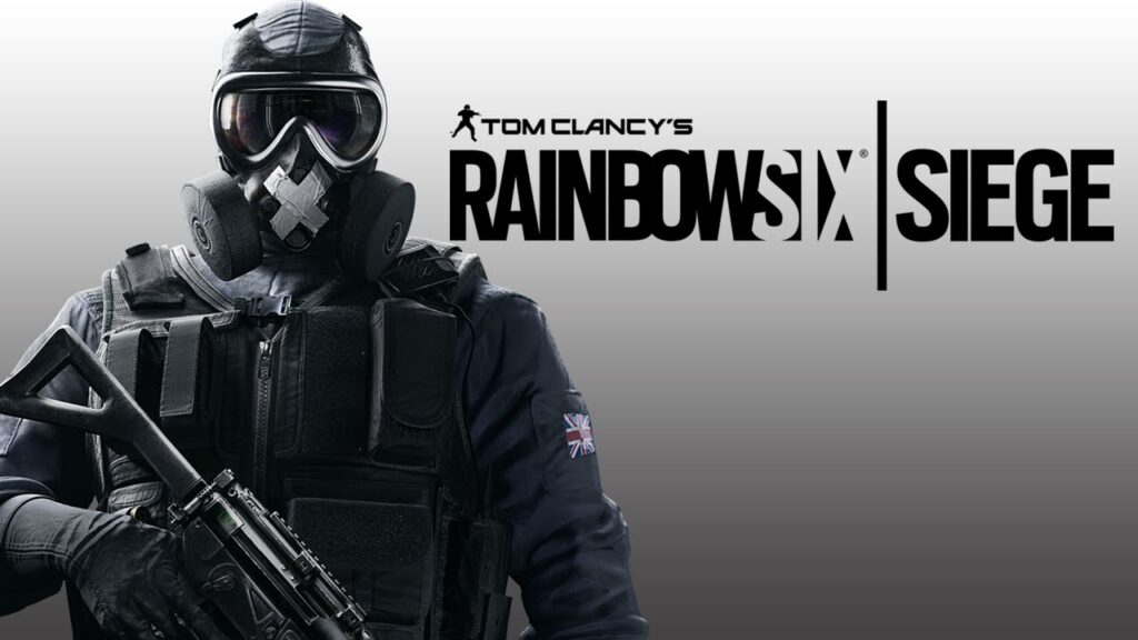 The feature image of the Rainbow Six Release Postponed news has a man standing in a full black body suit with the logo of the game beside him.