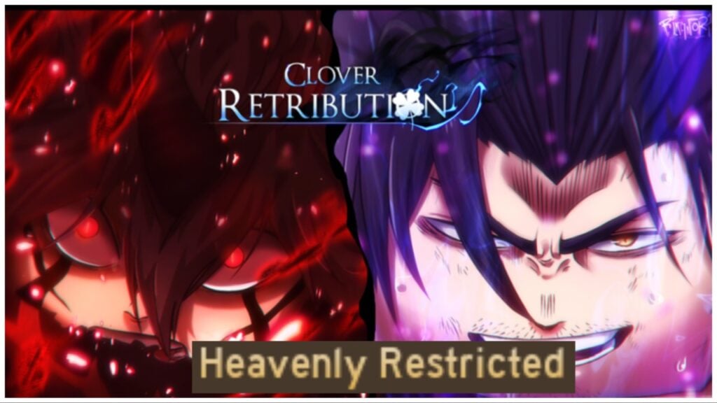 the image shows two characters side by side, the one on the left is shroud in red and the one on the right is shroud in purple. The "Heavenly Restricted" tag is on the bottom of the image