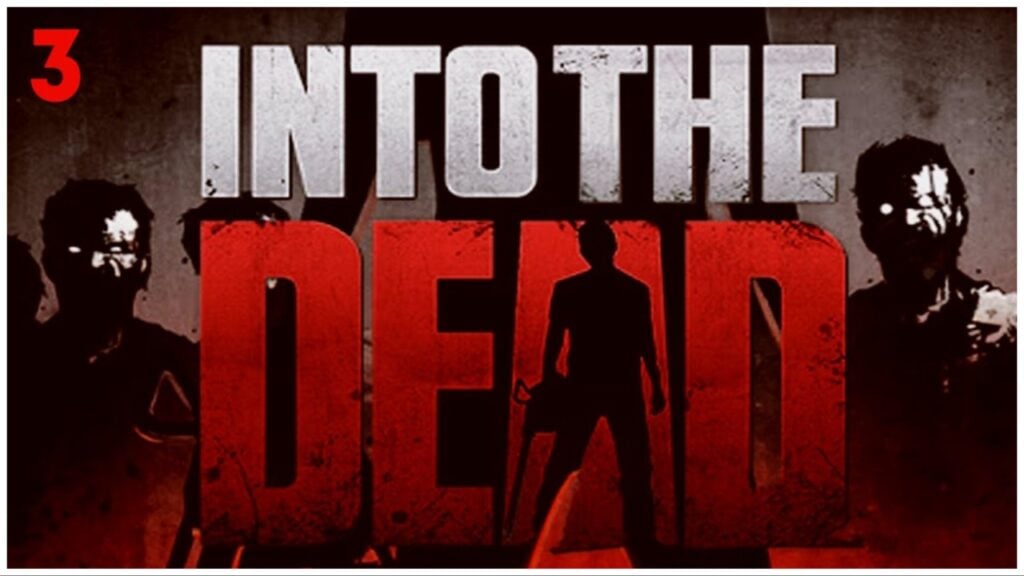 Feature image for our into the dead 3 segment shows blurred zombies in the background of the game logo and the heroin silhouette in the centre of the A on "DEAD"