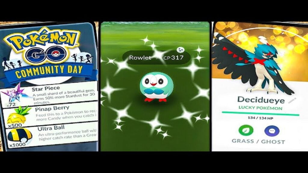 Featured Image for our news on Pokémon Go January Community Day. It features Rowlet and Deciduous.