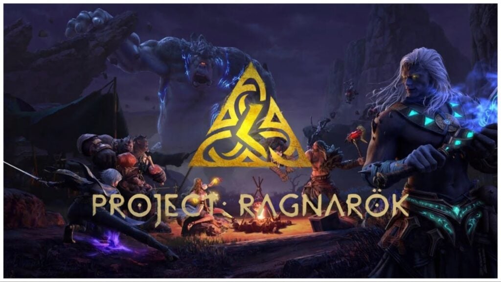 feature image for our project ragnarok shows a golden triangle emblem in the centre of a battleground where a bunch of monster like characters are battling