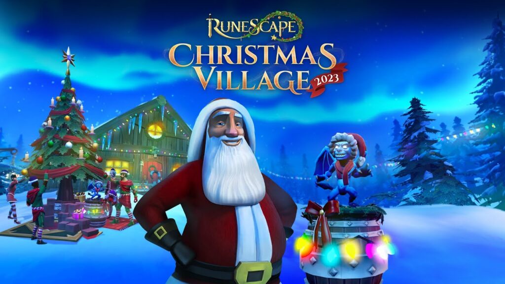 Featured in our RuneScape Festive Christmas Village news is an image capturing Santa Claus and a christmas tree being decorated in the middle of a gorgeous snowfall, and a hut with glowy decor and the mesmerizing aurora illuminating the scene.