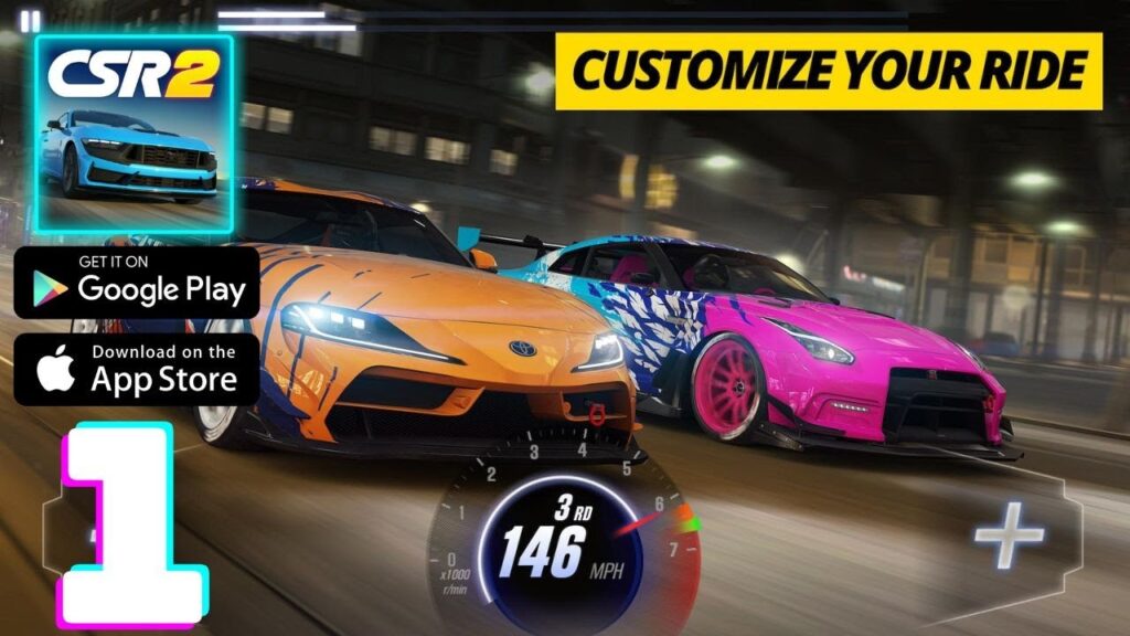 Featured Image for our news on CSR 2. It features two racing cars which are in orange and pink colours.