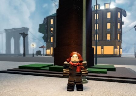 Feature image for our Robending Elements guide. It shows a player character stood under a lamppost in Harmony City.