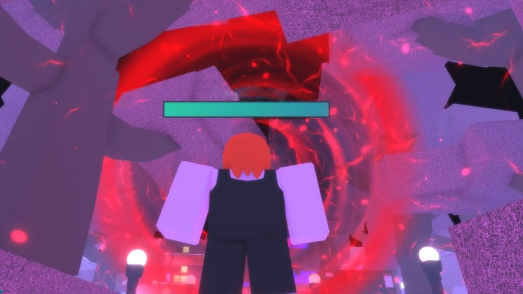 Feature image for our Solo Blox Leveling codes guide. It shows a red-haired player character looking up at a red portal to a dungeon.