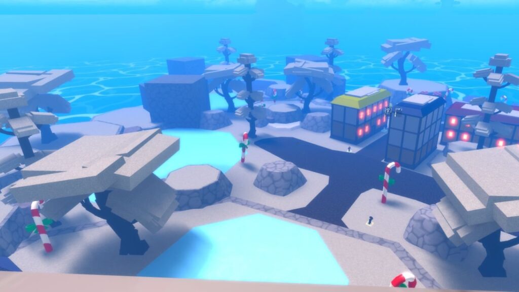 Feature image for our Z Piece codes guide. It shows an overview of the starting island in the snow.