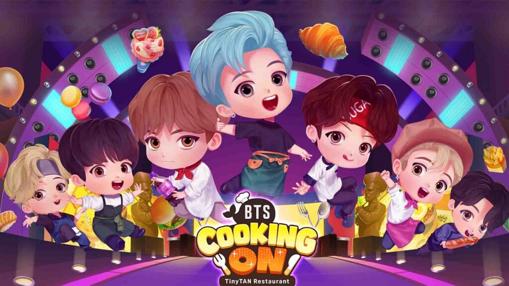 featured image for our news on BTS Cooking On: TinyTAN Restaurant. it features the seven members of BTS, the K-pop band in their Tinytan avatars.