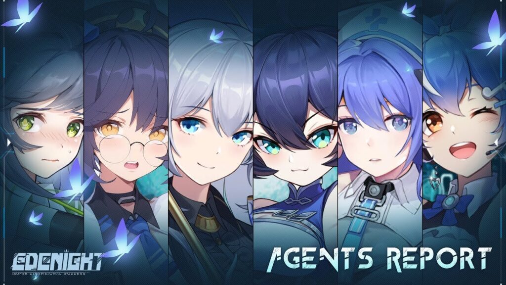 Featured image for our news on Edenight Idle RPG open beta test. It features six girls from the game (only close-up). All of them have short hair, bangs and the colour of their hair is in the shades of blue, grey and purple.
