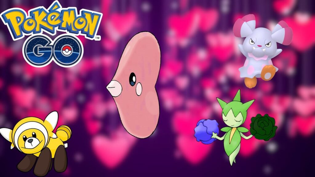 featured image for our news on Pokemon GO Carnival of Love, 2024. It features special rare Pokemon that will appear in the event, like Heart Pattern Spinda, Oricorio and Flabébé.