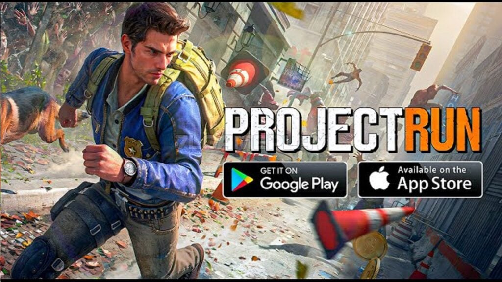 Featured Image for our news on Project RUN. It shows a guy and a dog running fast. The guy is wearing a green backpack while behind him, we can see a horde of zombies climbing the buildings.