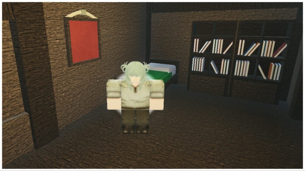 the image shows my avatar in a home with a green sheeted bed behind her. The setting is rather medieval