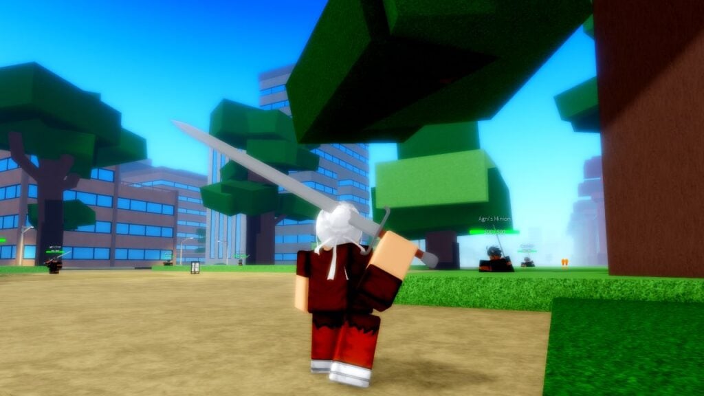 Feature image for our Project XL codes guide. It shows a player character with white hair stood in a park with an iron greeatsword resting on their shoulder.