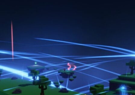 Feature image for our Sol's RNG Chromatic Aura guide. It shows a skyline in-game at night with blue aurora stripes across the area, indicating a player rolled a rare Aura.