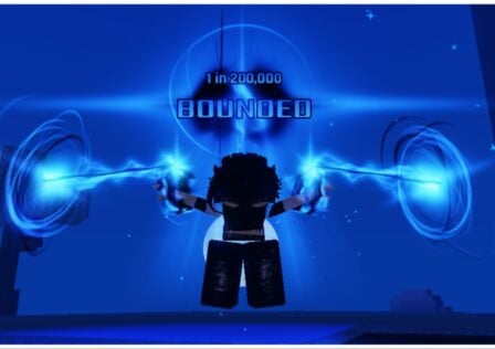 the image shows a starfall which is a lovely blue colour sky with my avatar stunting her bounded aura which has two blue aura chain rings pulling her arms outstretched either side