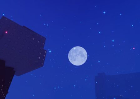 Feature image for our Sol's RNG Starfall guide. it shows the moon in the sky with falling sparkles during the starfall biome event.