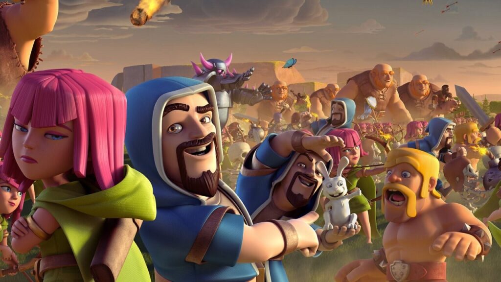featured image for Clash of Clans Rubble Rumble event. it features many characters from the game in vibrant outfits and hair. also, most of them have smiling faces or enthusiastic expressions.