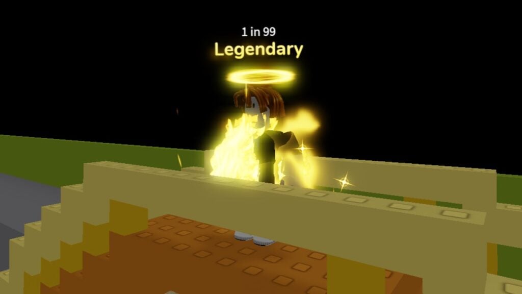 A character from Roblox game Hades RNG standing on a bridge. They have the Legendary Aura equipped.