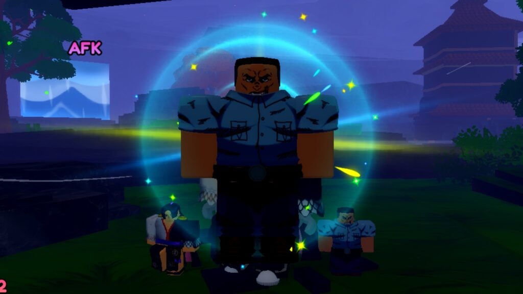 An image of the Meteor Guard Unit from Roblox game Anime Last Stand. It's surrounded by a glowing aura.