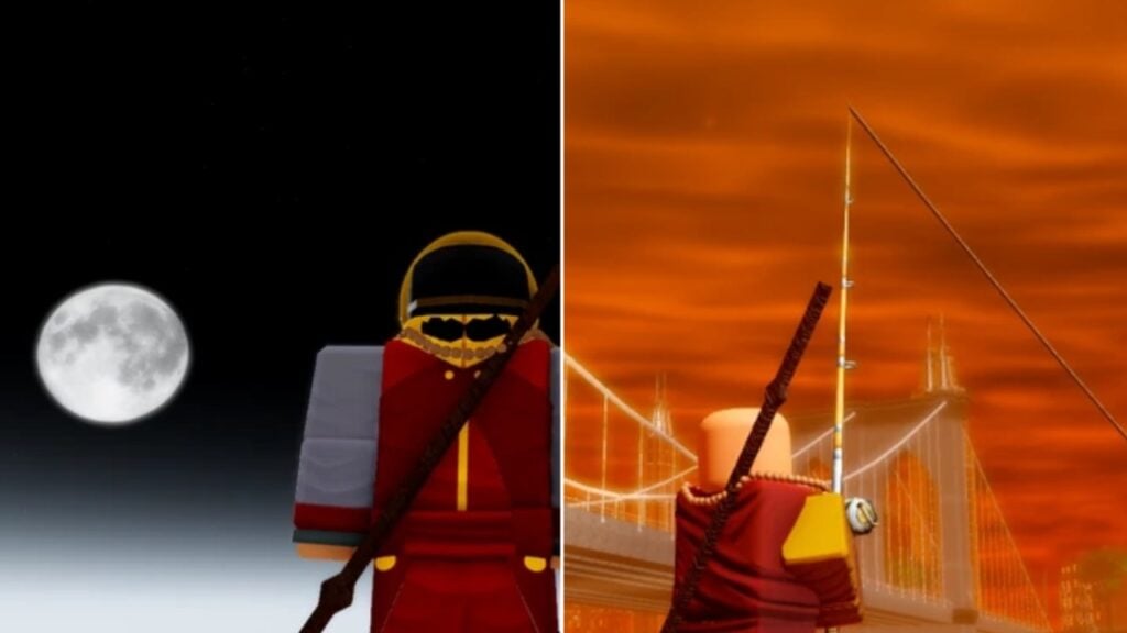 Two screenshots from Roblox game RoBending showing the Full Moon and Sozin's Comet World Events in action.