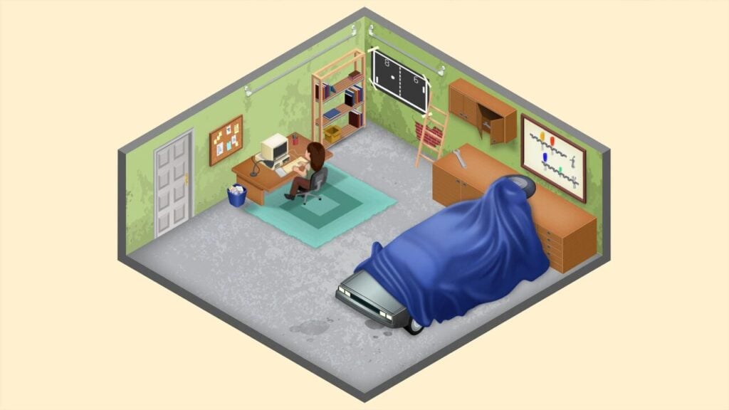 The feature image of the news on Game Dev Tycoon on Netflix has a game dev in a garage.