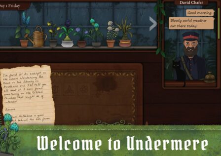 featured image for our news on Strange Horticulture mobile. It features a screenshot from the gameplay that shows a note with game instructions. It also has lots of plants and pots.