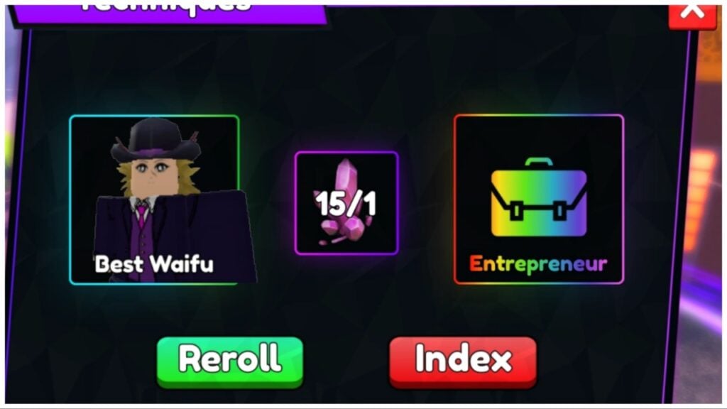 the image shows the best waifu unit within the techniques roller of the game with the entrepreneur technique applied to the unit