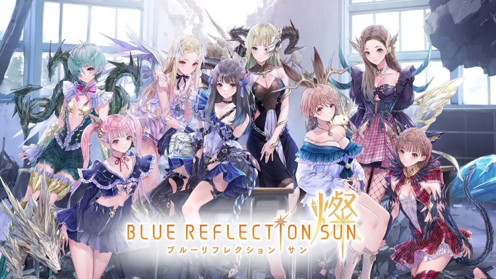 The feature image for the news of Blue reflection sun shutdown service is the characters from the game in a room with the name of the game at the center.
